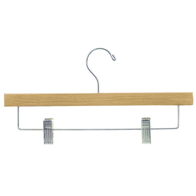 Wooden Pant & Skirt Hanger With Clips - 14" Long - Natural Finishes