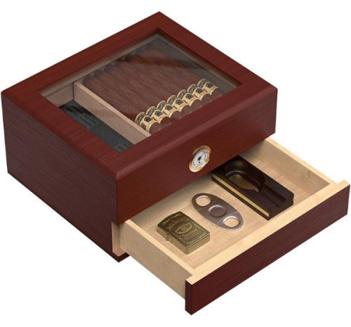 Glass top Cigar Humidor Cedar Wooden Case