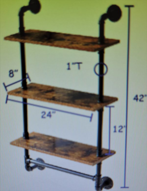 SDPL-3SH /  Industrial Black Pipeline Display w/3 Wood Shelves