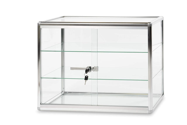 Countertop Glass Showcase with Lock and 2 Shelves, 24" x 12" x 18"