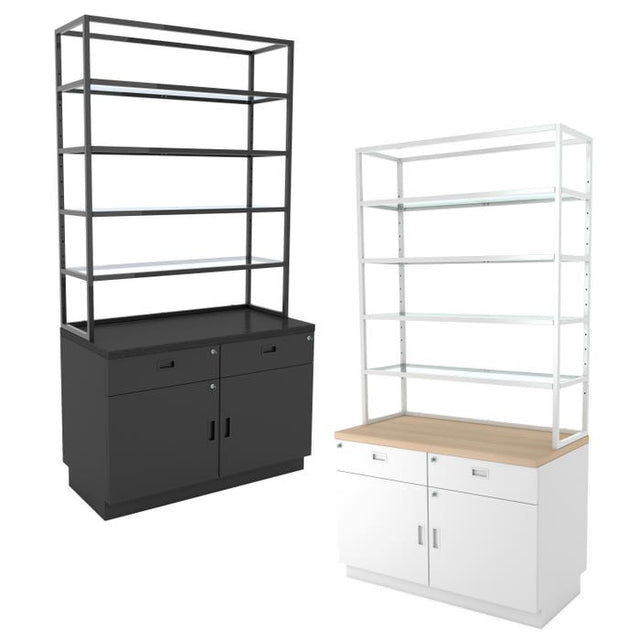 Deluxe Cash Wrap Retail Counter Storage Unit With Glass Shelving Kit