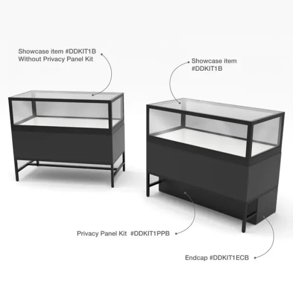 Privacy Panels for Deluxe Glass Showcase Display Cabinet with Storage Drawers