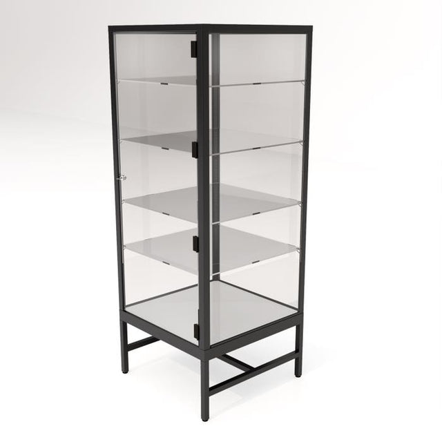 Glass Showcase Tower With 4 Adjustable Glass Shelves