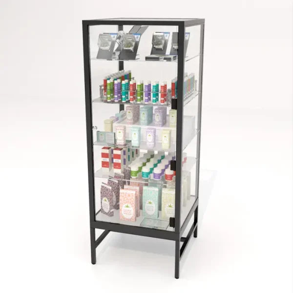 Glass Showcase Tower w/4 Adjustable Glass Shelves
