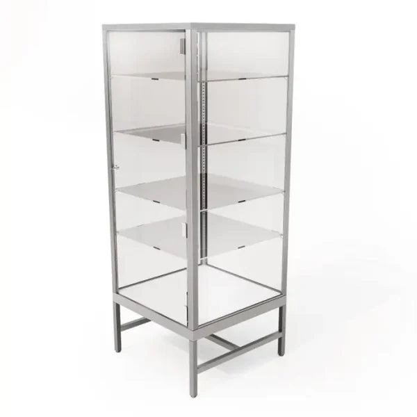 Glass Showcase Tower w/4 Adjustable Glass Shelves
