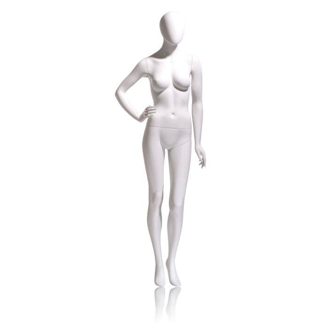 Female Mannequin - Oval HEAD, Right Hand on HIP, Left Leg Slightly Bent