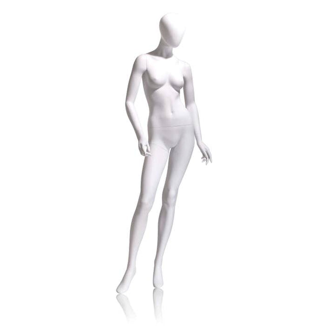 Female Mannequin - Oval HEAD, Arms Slightly BENT, Turned at WAIST, Right Leg Forward
