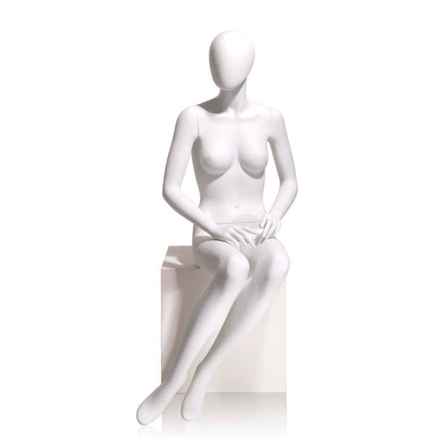 Female Mannequin - Oval HEAD, Hands on LAP, Seated