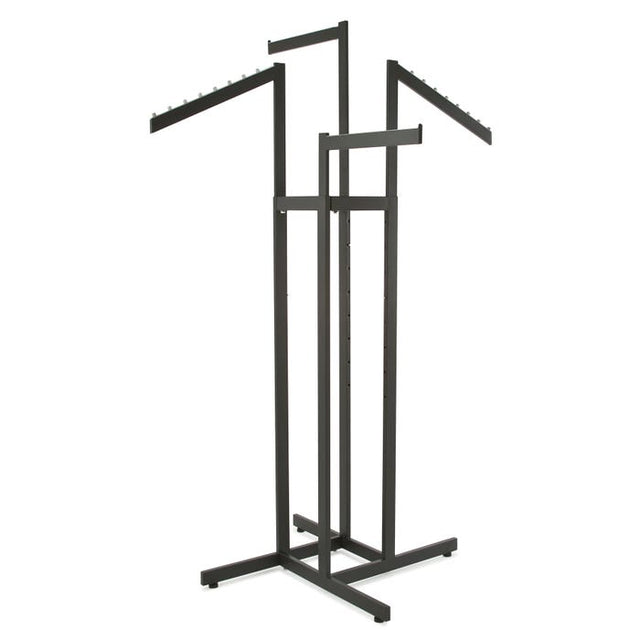 4-Way Garment Rack With 2 Straight and 2 Slant Rectangular Tubing Arms - Matte Black Finish