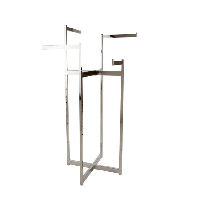 4-Way Garment Rack With Straight Rectangular Tubing Arms - Space Saver Folds Flat - Chrome Finish