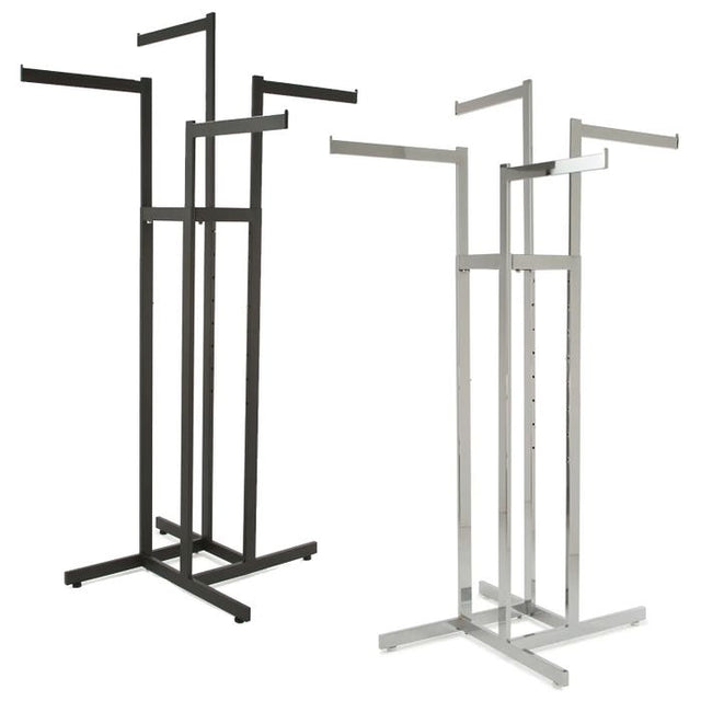 4-Way Garment Rack With Straight Arms - Rectangular Tubing Uprights