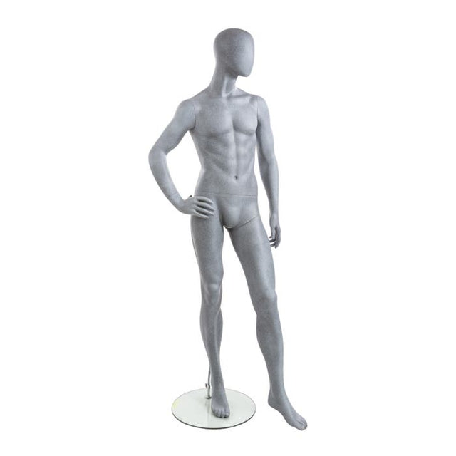 Male Mannequin - Oval HEAD, Right Hand on HIP, Left Leg Slightly Bent