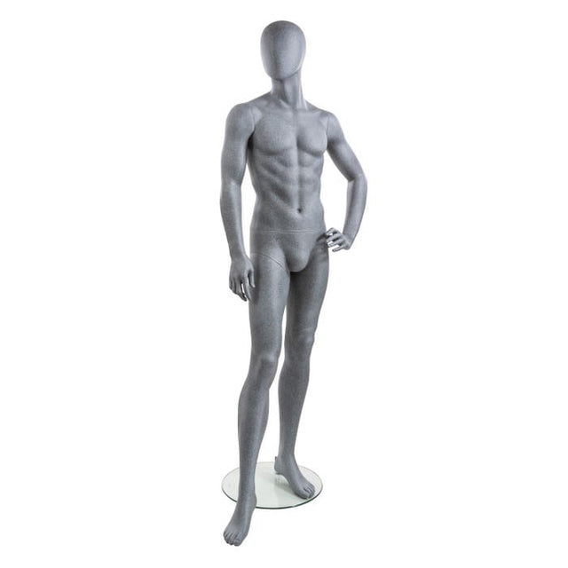 Male Mannequin - Oval HEAD, Left Hand on HIP, Right Leg Forward