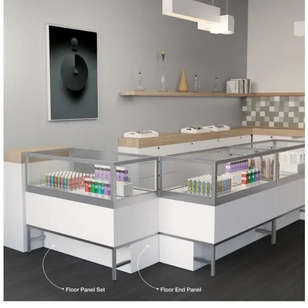 Privacy Panels for Deluxe Glass Showcase Display Cabinet with Storage Drawers