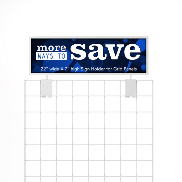 Large Metal Sign Holder for Grid Panels - 7"H X 22"W