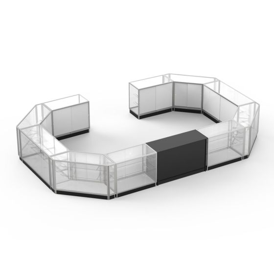 10 Unit Glass Kiosk With Black Checkout Counter