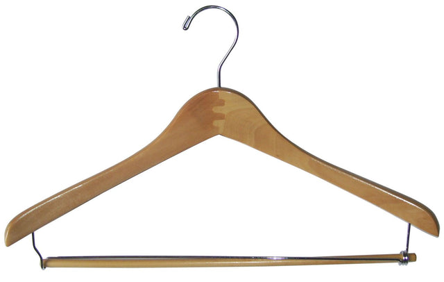 17" Flat Wooden Suit Hanger with Clips or Bar