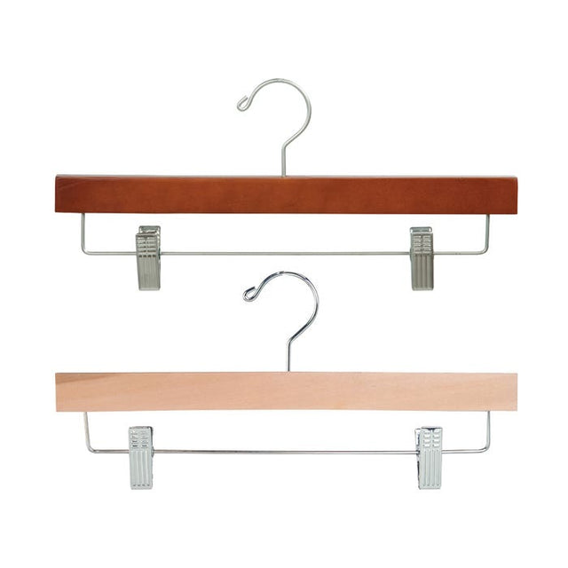 Wooden Pant & Skirt Hanger With Clips - 14" Long - Natural Finishes