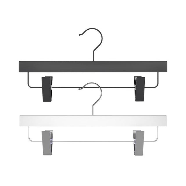 14" Long Wooden Pant & Skirt Hanger With Clips - Black or White