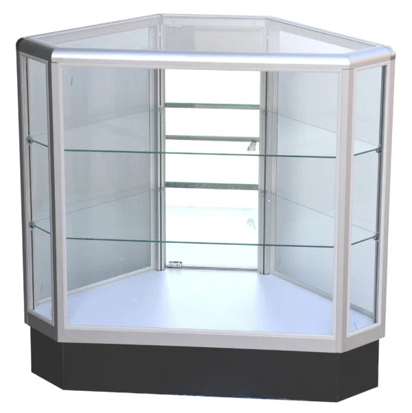 SDAL9 - Vitrine d'angle hexagonale en verre avec cadre en aluminium