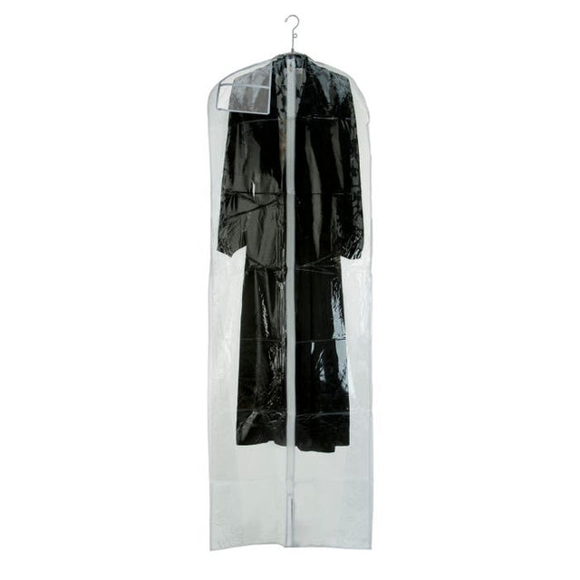 Bridal Gown Cover - 72" LONG, 4 Gauge Vinyl W/ Center ZIPPER, Side Gusset and Hanging Document Pocket - Crystal Clear