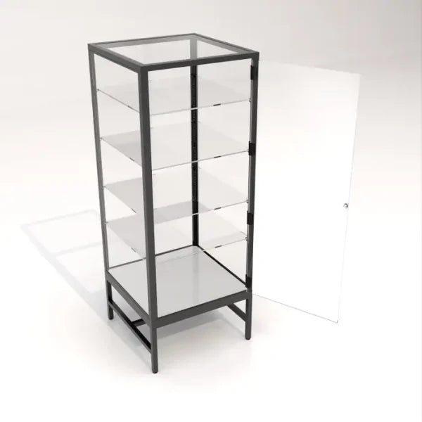 Glass Showcase Tower w/4 Adjustable Glass Shelves
