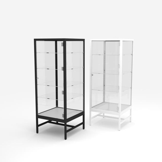 Glass Showcase Tower With 4 Adjustable Glass Shelves
