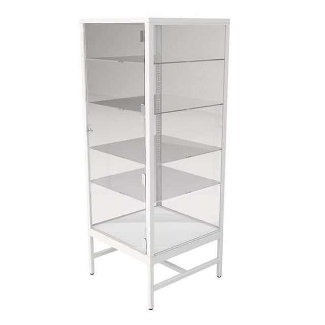 Glass Showcase Tower With 4 Adjustable Glass Shelves