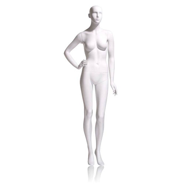 Female Mannequin - Abstract HEAD, Right Hand on HIP, Left Leg Slightly Bent