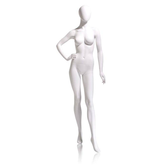 Female Mannequin - Oval HEAD, Right Hand on HIP, Left Leg Forward