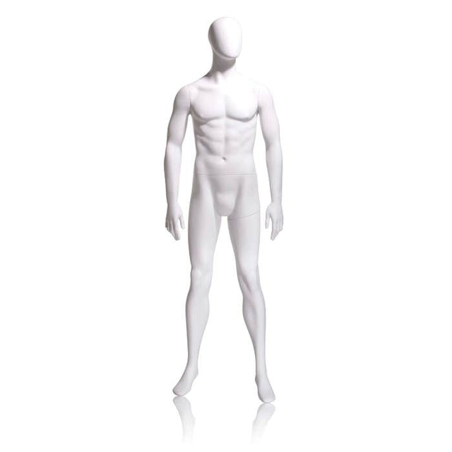 Male Mannequin - Oval HEAD, Arms by SIDE, Legs Slightly Bent