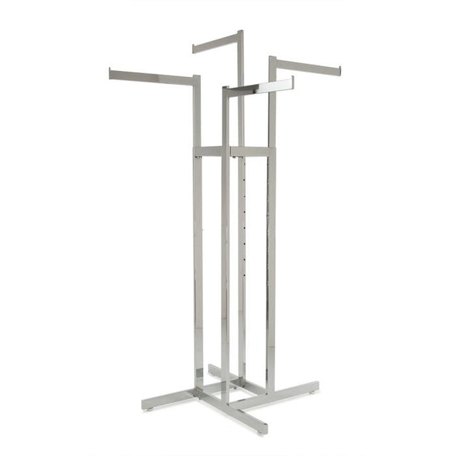 4-Way Garment Rack With Straight Arms - Rectangular Tubing Uprights