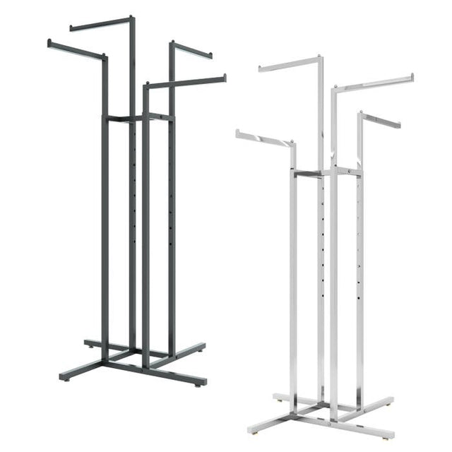 4-Way Garment Rack With Straight Arms - Square Tubing