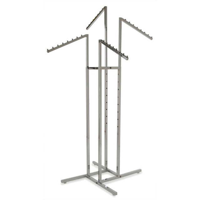 4-Way Garment Rack With Square Tubing Slant Arms - Square Tubing Uprights - Chrome Finish