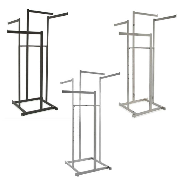 4-Way High Capacity Garment Rack With Straight Arms - Rectangular Tubing Uprights