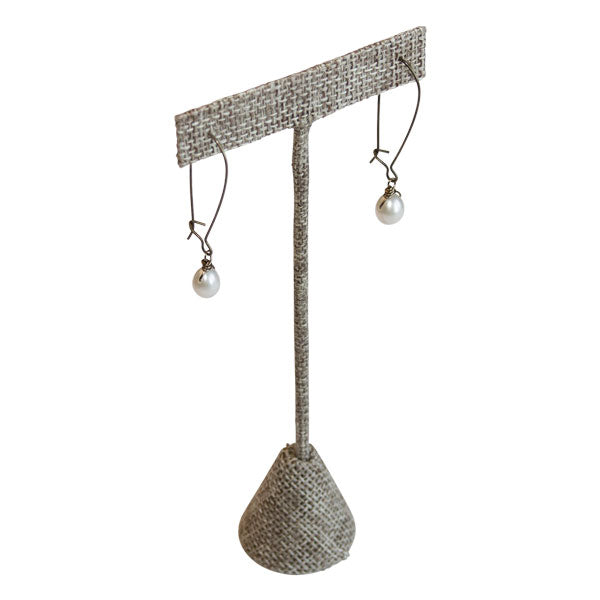 Support en T pour boucles d'oreilles et bijoux en toile de jute marron, 17,5 cm de haut