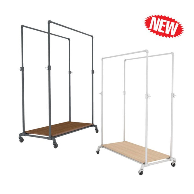 Pipeline Adjustable Double Bar Ballet Rack with Base Shelf