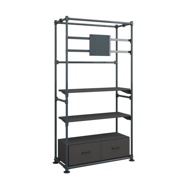 Pipeline Freestanding Kit With Tv Display MOUNT, Two Shelves and Drawers