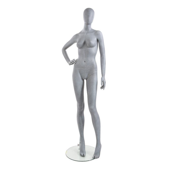 Female Mannequin - Oval HEAD, Right Hand on HIP, Legs Slightly Bent