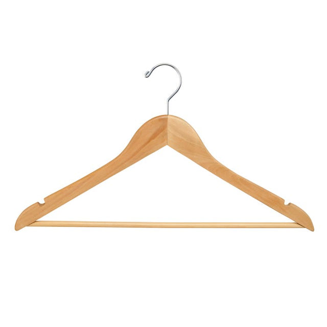 17" Flat Suit Hanger W/ Chrome Hook and Wooden Bar