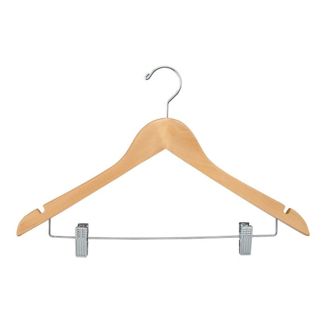 17" Flat Suit Hanger W/ Chrome Metal Bar and PANT/SKIRT Clips