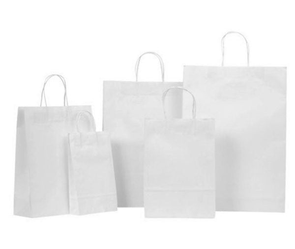 Recycled Kraft Paper Bags Twisted Paper Handles White
